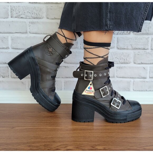❤️Converse Chuck 70 De Luxe Heel Leather Buckles Womens Boots Sz 7 Brown A12209C - Picture 2 of 12